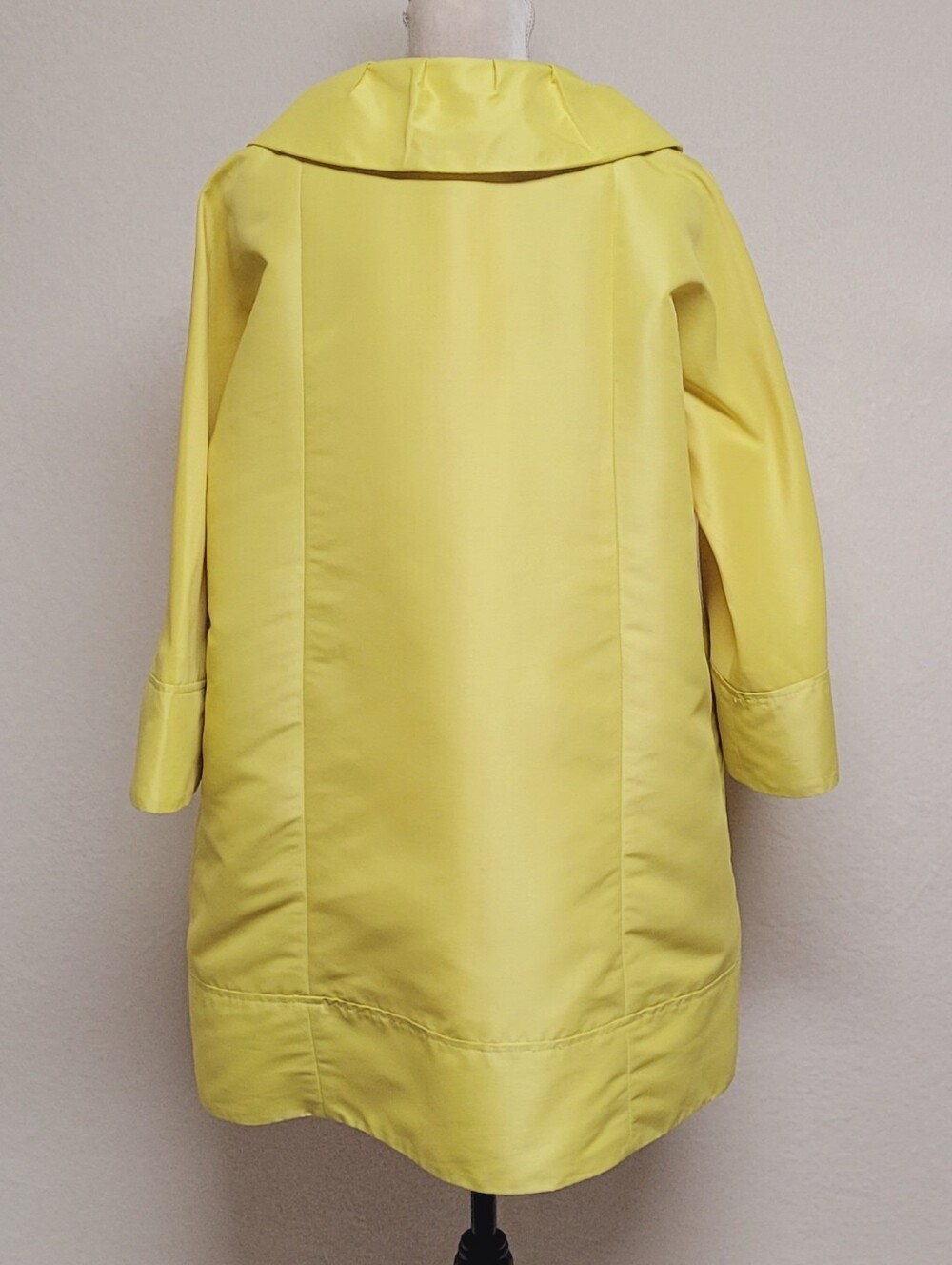 Nine West Yellow Mod Pleated Collar Three-quarter Bell Sleeve Oversized Raincoat - Picture 8 of 12